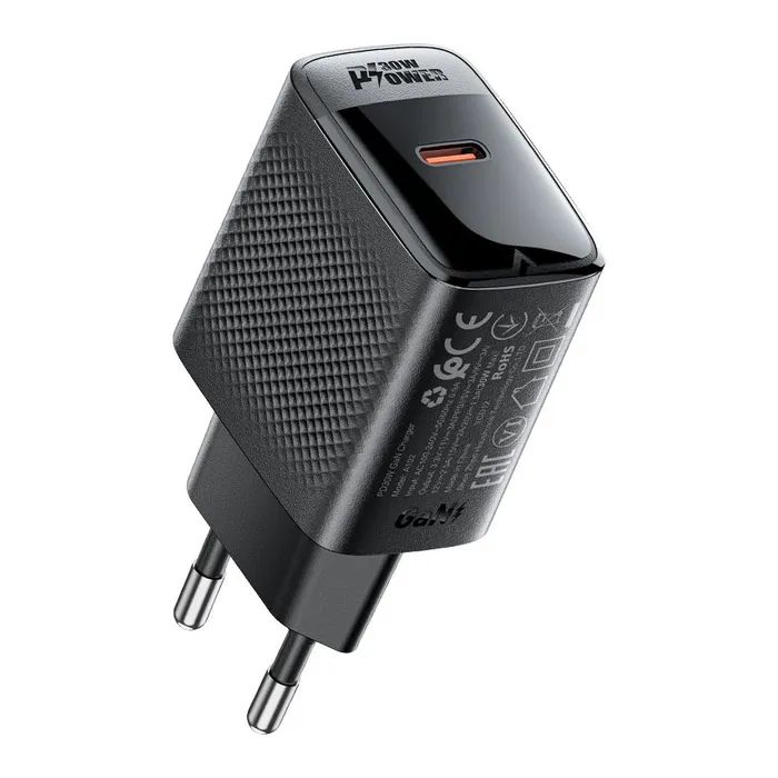 Зарядний пристрій Acefast A102 USB-C PD30W GaN Black (6974316283287)
