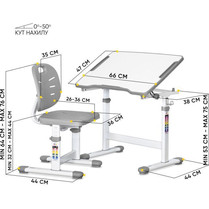Парта со стулом Evo-kids Ergo Grey (Evo-07 Ergo G) изображение 3