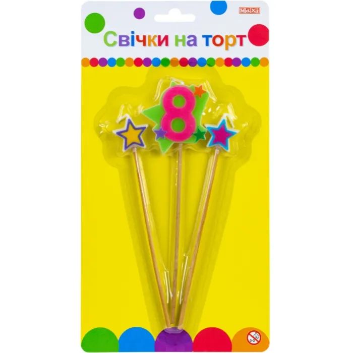 Свеча Maxi Stars "8" висотою 4,5 см, 3 шт. (MX620080-8)
