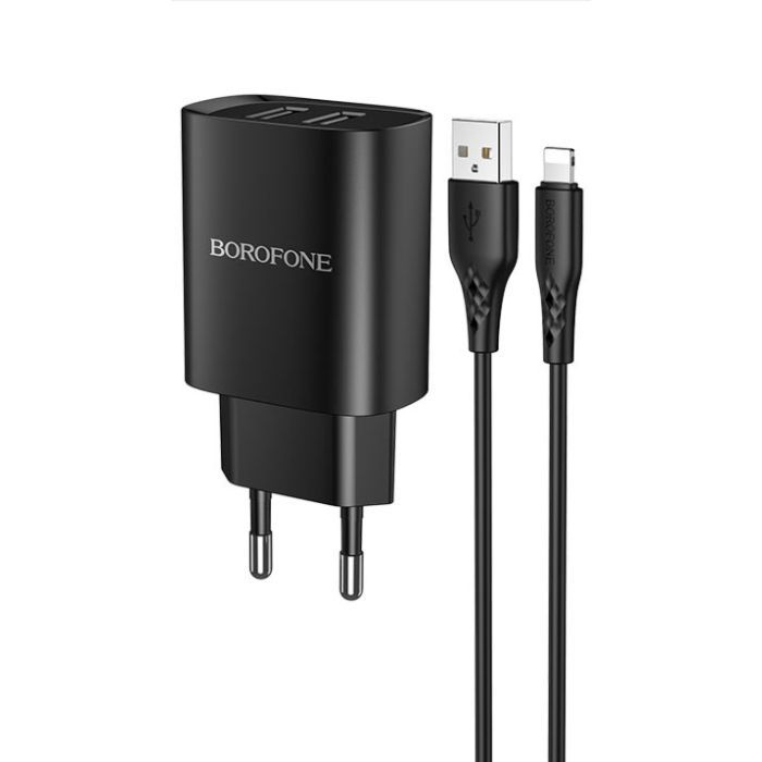 Зарядний пристрій BOROFONE BN2 2xUSB + cable USB to Lightning 10.5W Black (BN2LB)