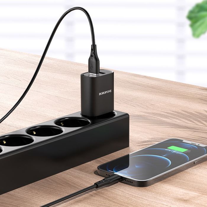Зарядний пристрій BOROFONE BN2 2xUSB + cable USB to Lightning 10.5W Black (BN2LB) зображення 4