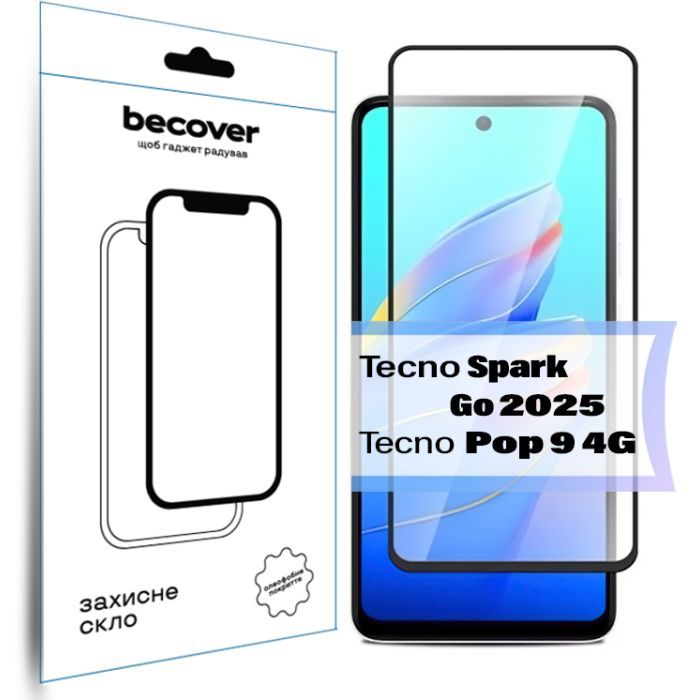 Стекло защитное BeCover Tecno Spark Go 2025/ Pop 9 4G (KL4h) Black (713682)