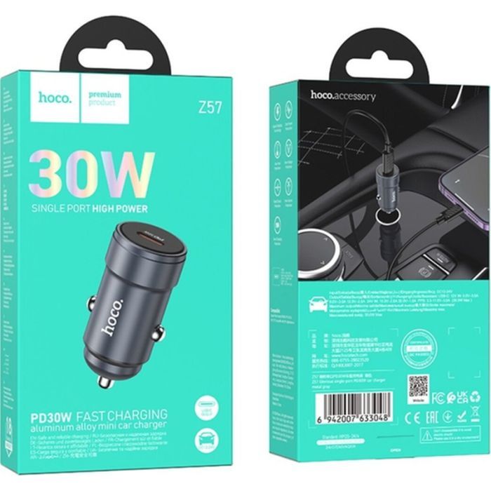 Зарядний пристрій HOCO Z57 USB-C PD30W car charger metal gray (6942007633048) зображення 5