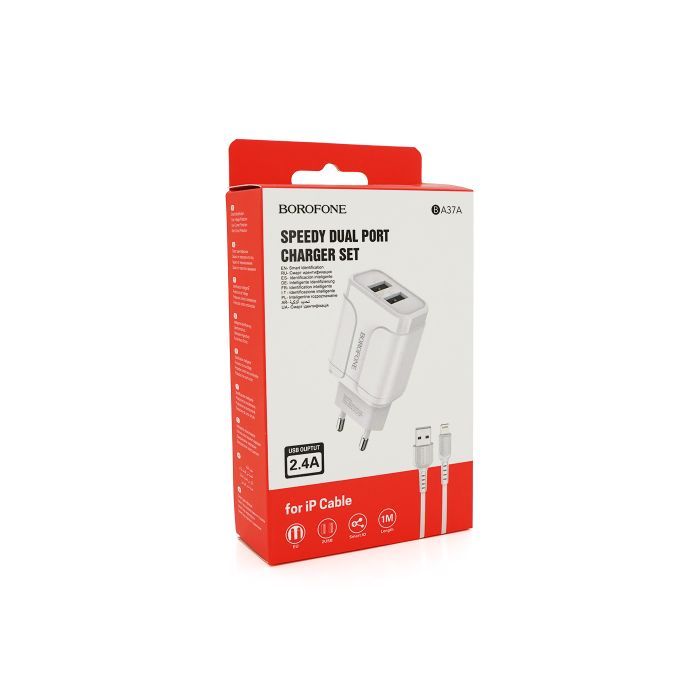 Зарядное устройство BOROFONE 2xUSB + cable USB to Lightning 2.4A 1.0m white (BA37ALW) изображение 2