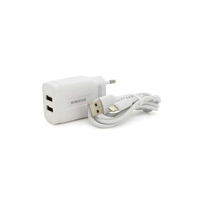 Зарядное устройство BOROFONE 2xUSB + cable USB to Lightning 2.4A 1.0m white (BA37ALW) изображение 4