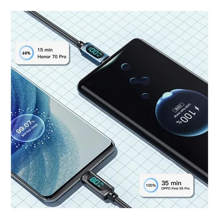 Дата кабель USB 2.0 AM to USB-C 1.0m 7A LED black Essager (EXCT-XY01-P) изображение 3