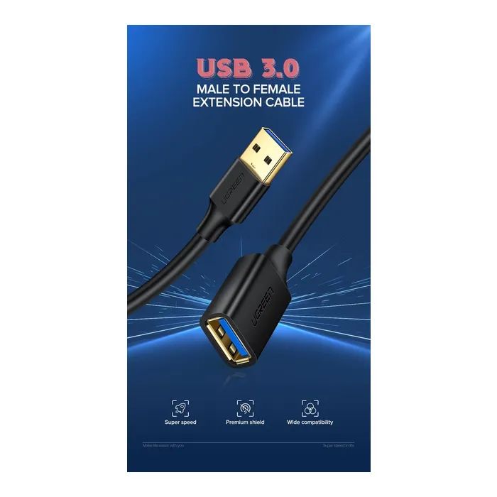 Дата кабель USB 3.0 AM/AF 1.5m US129 black Ugreen (30126) изображение 2