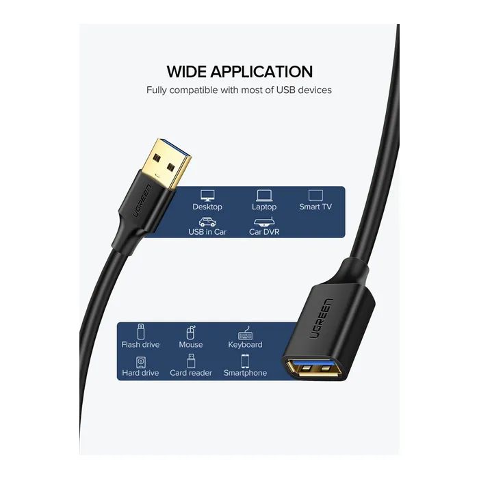 Дата кабель USB 3.0 AM/AF 1.5m US129 black Ugreen (30126) изображение 3