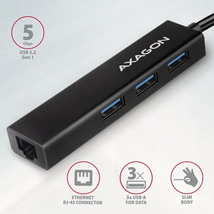 Концентратор AXAGON USB-C to 3xUSB-A + RJ45 0.2m metal black (HMC-GL3A) зображення 2