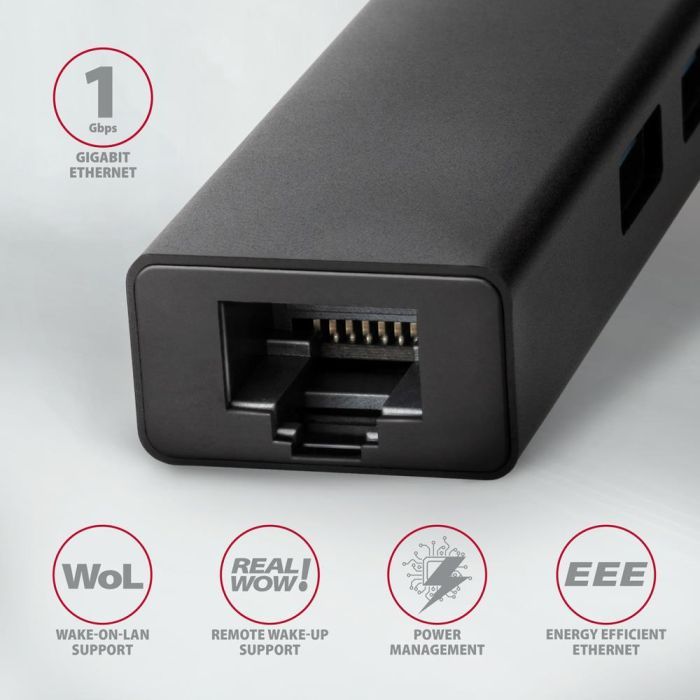 Концентратор AXAGON USB-C to 3xUSB-A + RJ45 0.2m metal black (HMC-GL3A) зображення 3