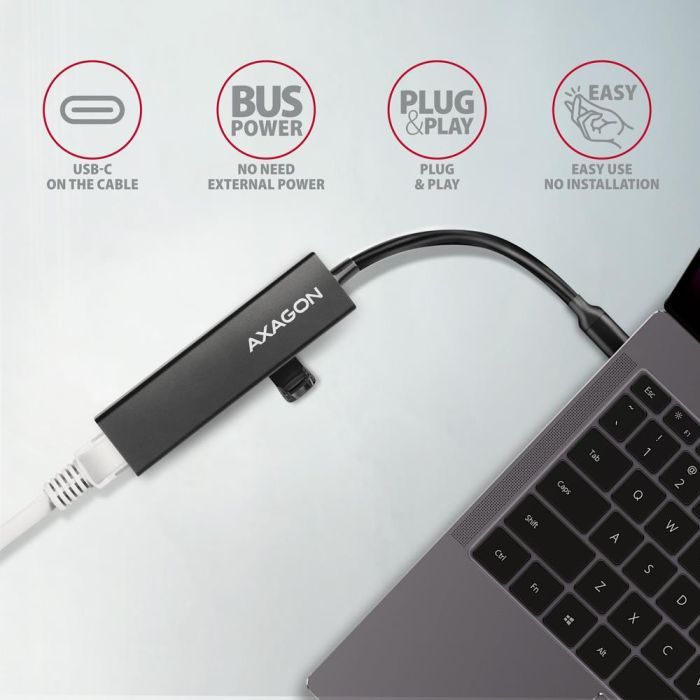 Концентратор AXAGON USB-C to 3xUSB-A + RJ45 0.2m metal black (HMC-GL3A) зображення 4