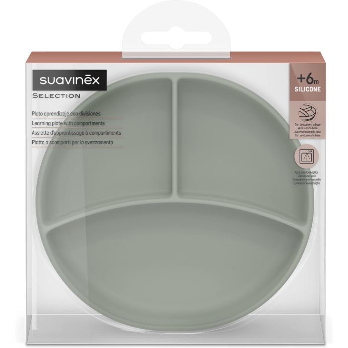 Тарілка дитяча Suavinex Colour Essence силіконова для вводу прикорму на 3 секції, +6 міс. зелена (402915) зображення 3