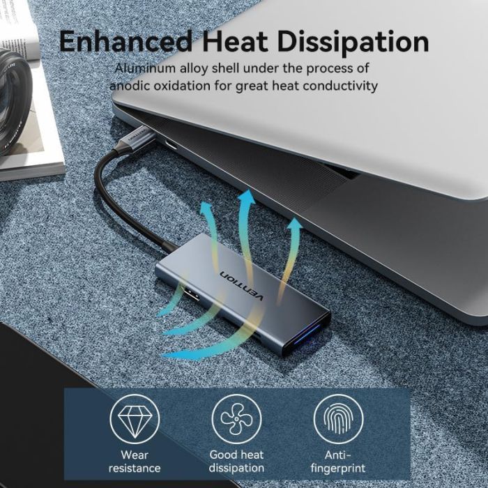 Концентратор Vention USB-C 6-in-1 3xUSB 3.0 + HDMI 4K30Hz + SD/TF 0.15m (TOOHB) зображення 10