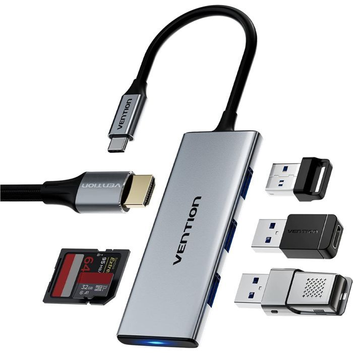 Концентратор Vention USB-C 6-in-1 3xUSB 3.0 + HDMI 4K30Hz + SD/TF 0.15m (TOOHB) зображення 4