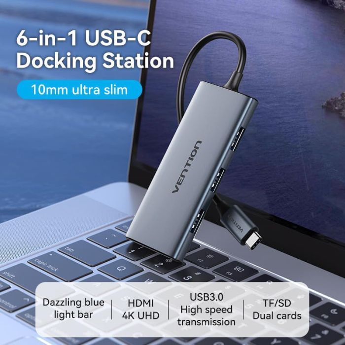 Концентратор Vention USB-C 6-in-1 3xUSB 3.0 + HDMI 4K30Hz + SD/TF 0.15m (TOOHB) зображення 5