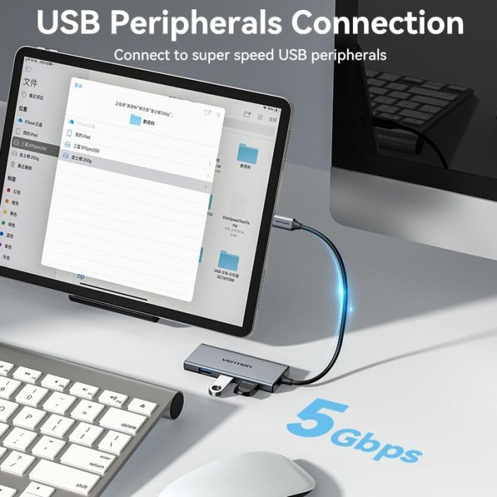 Концентратор Vention USB-C 6-in-1 3xUSB 3.0 + HDMI 4K30Hz + SD/TF 0.15m (TOOHB) зображення 7