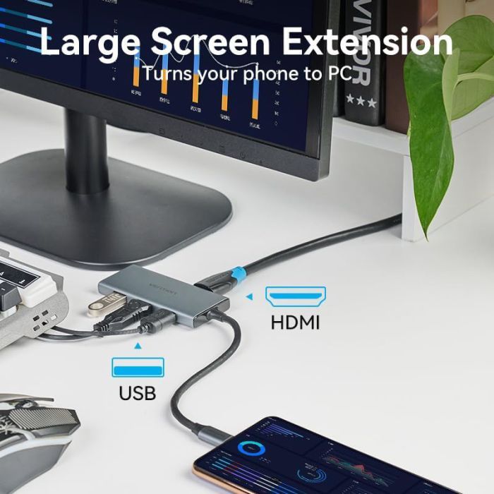 Концентратор Vention USB-C 6-in-1 3xUSB 3.0 + HDMI 4K30Hz + SD/TF 0.15m (TOOHB) зображення 9