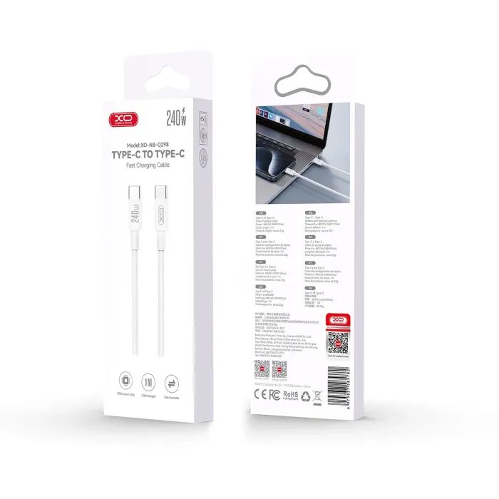 Дата кабель USB-C to USB-C 1.0m 240w White XO (NB-Q298-CC.white) изображение 5