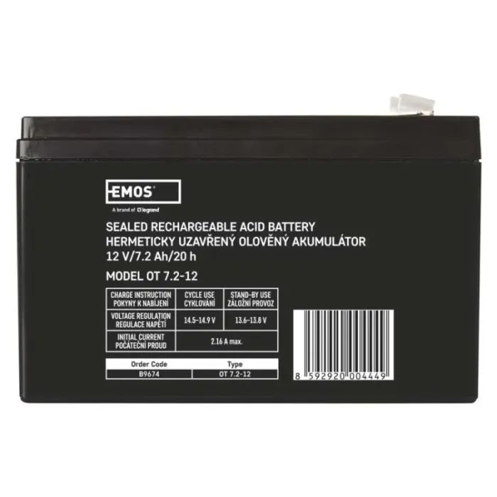 Батарея к ИБП EMOS B9674 AGM 12V 7,2Ah fast 6,3mm (B9674) изображение 2