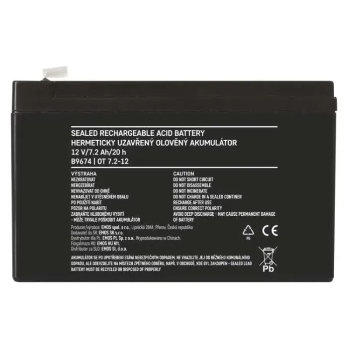 Батарея к ИБП EMOS B9674 AGM 12V 7,2Ah fast 6,3mm (B9674) изображение 7