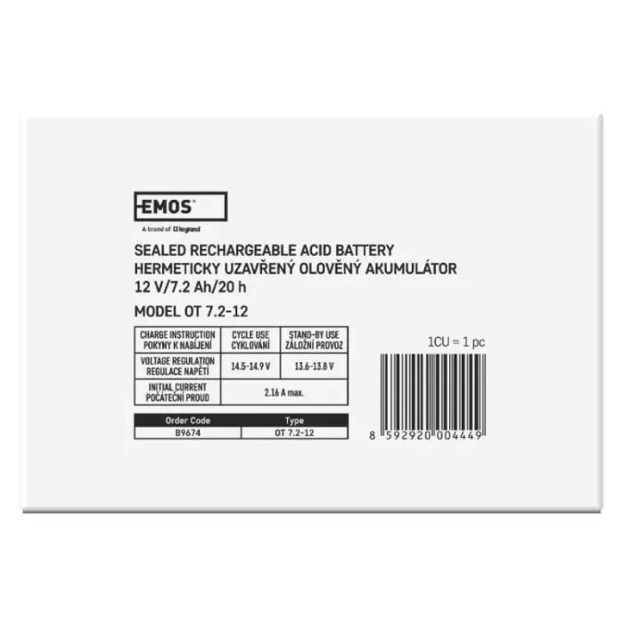 Батарея к ИБП EMOS B9674 AGM 12V 7,2Ah fast 6,3mm (B9674) изображение 8