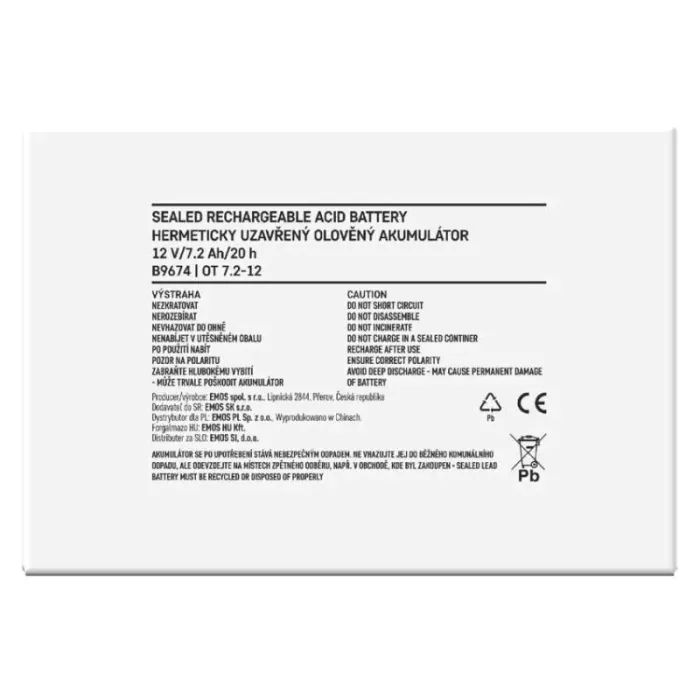 Батарея к ИБП EMOS B9674 AGM 12V 7,2Ah fast 6,3mm (B9674) изображение 9