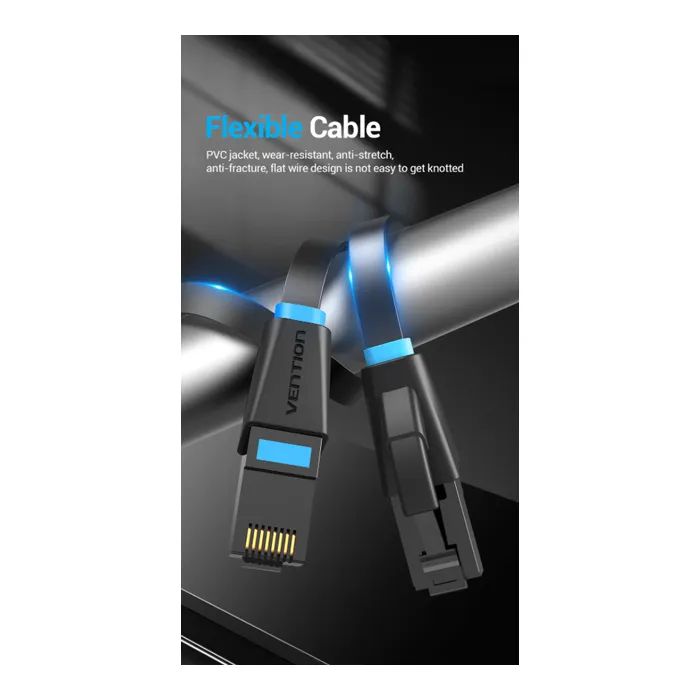 Патч-корд 2м, UTP cat 6 RJ-45 flat black Vention (IBJBH) изображение 7