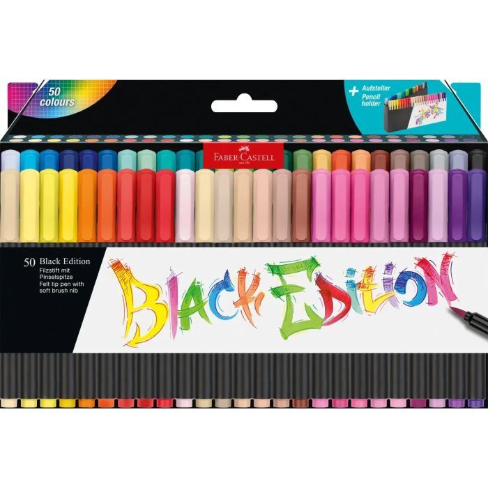 Фломастеры Faber-Castell кисточки Black Edition, 50 цветов (33038)