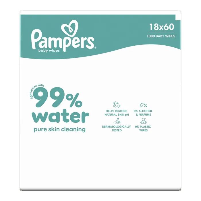 Детские влажные салфетки Pampers 99 Water 60 шт х 18 пачок (1080 шт) (8006530116374) изображение 2
