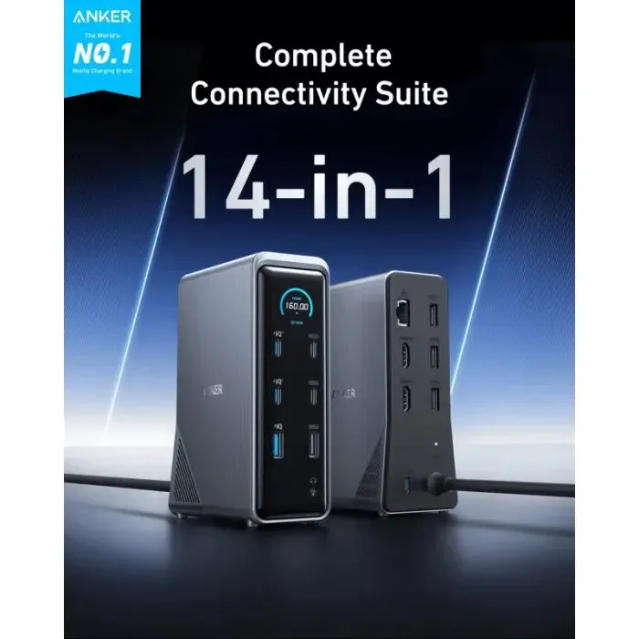 Концентратор Anker USB-C 14-in-1 Dual Display 160W black (A83B63A1) зображення 2