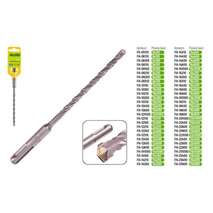 Бур Alloid по бетону, SDS-plus, S4, 6160мм (FH-06160) изображение 6
