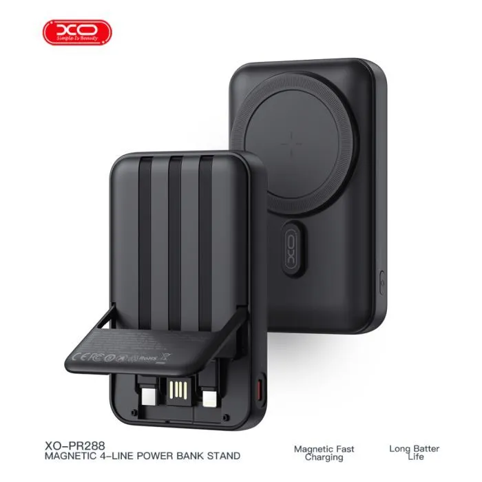 Батарея универсальная XO 10000mAh, 15W, MagSafe, Stand, black (XO-PR288-BK) изображение 5