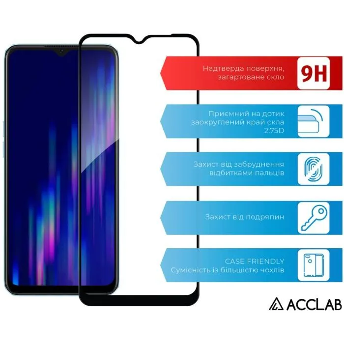 Скло захисне ACCLAB Full Glue Oppo A57 Black (1283126546235) зображення 3