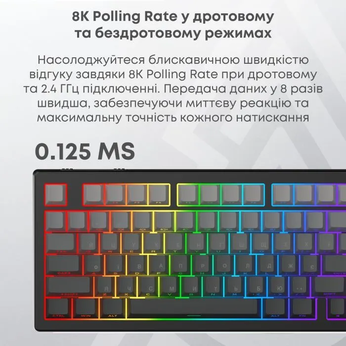 Клавіатура Ajazz AK820 V2 White Peach Switch Wireless/Bluetooth/USB UA Black/Gray (AK820-V2-WP-S-BG) зображення 8