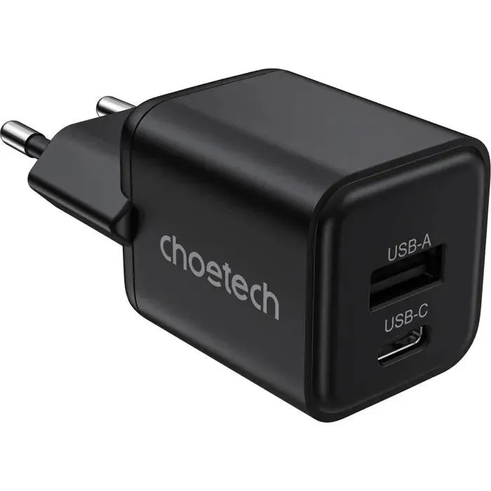 Зарядное устройство Choetech 1xUSB-C PD30W PPS + 1xUSB QC3.0 (PD5012-EU-BK)