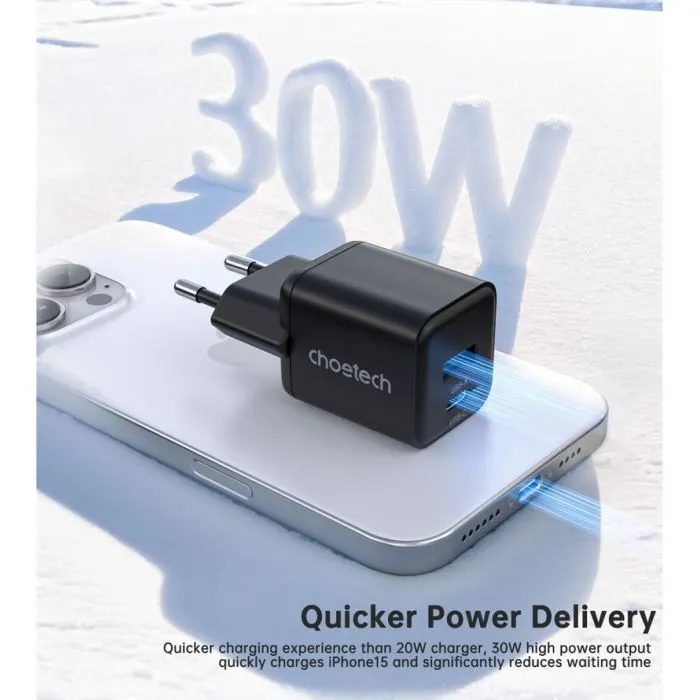 Зарядное устройство Choetech 1xUSB-C PD30W PPS + 1xUSB QC3.0 (PD5012-EU-BK) изображение 4