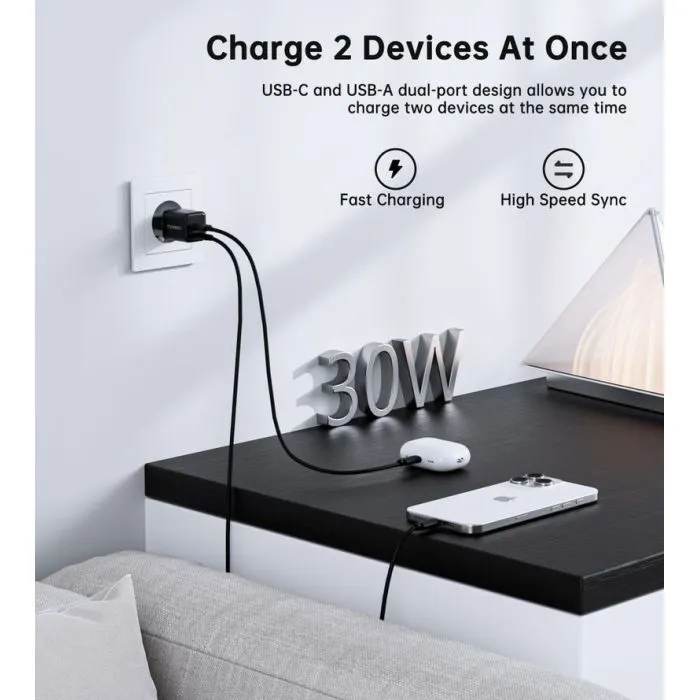 Зарядное устройство Choetech 1xUSB-C PD30W PPS + 1xUSB QC3.0 (PD5012-EU-BK) изображение 8