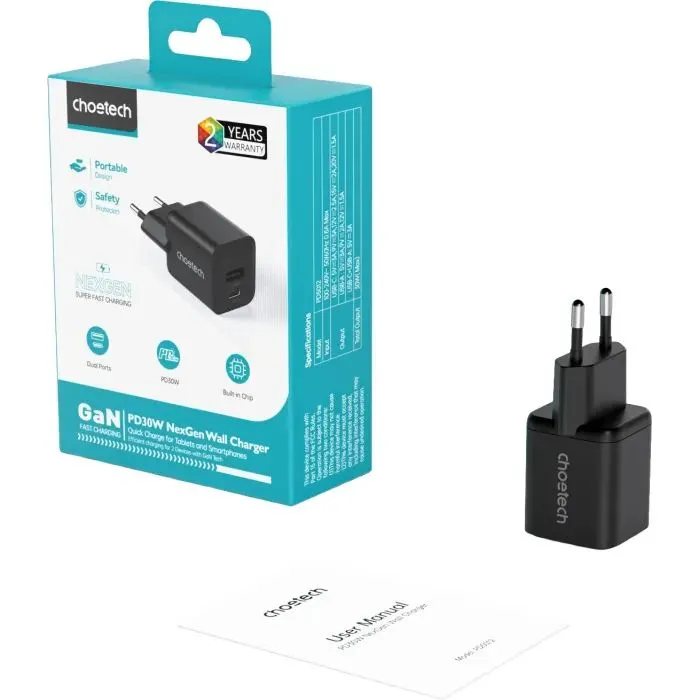 Зарядное устройство Choetech 1xUSB-C PD30W PPS + 1xUSB QC3.0 (PD5012-EU-BK) изображение 9