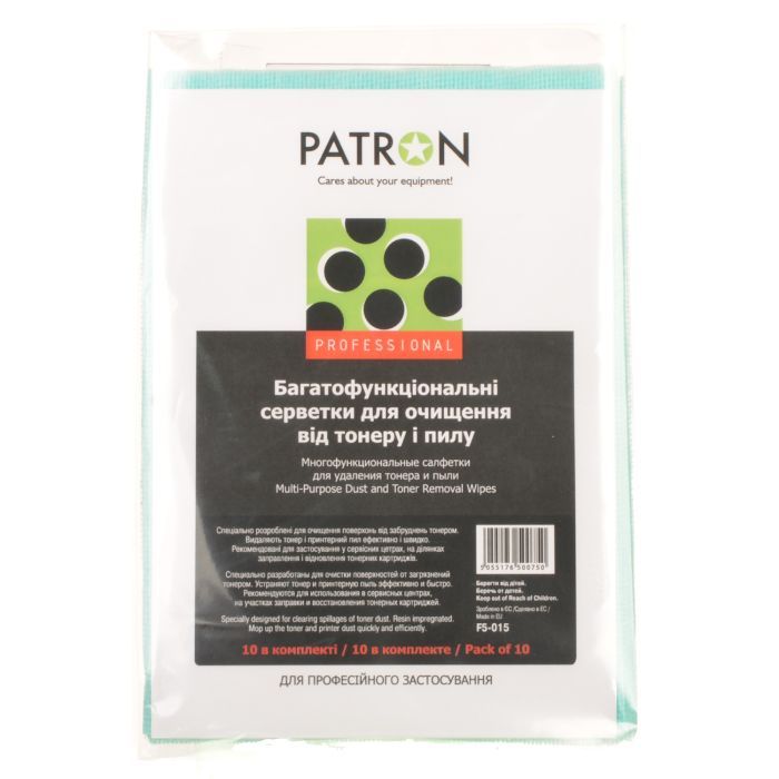 Салфетки Patron Multi-Purpose Dust and Toner Removal Wipes, 10psc (F5-015)
