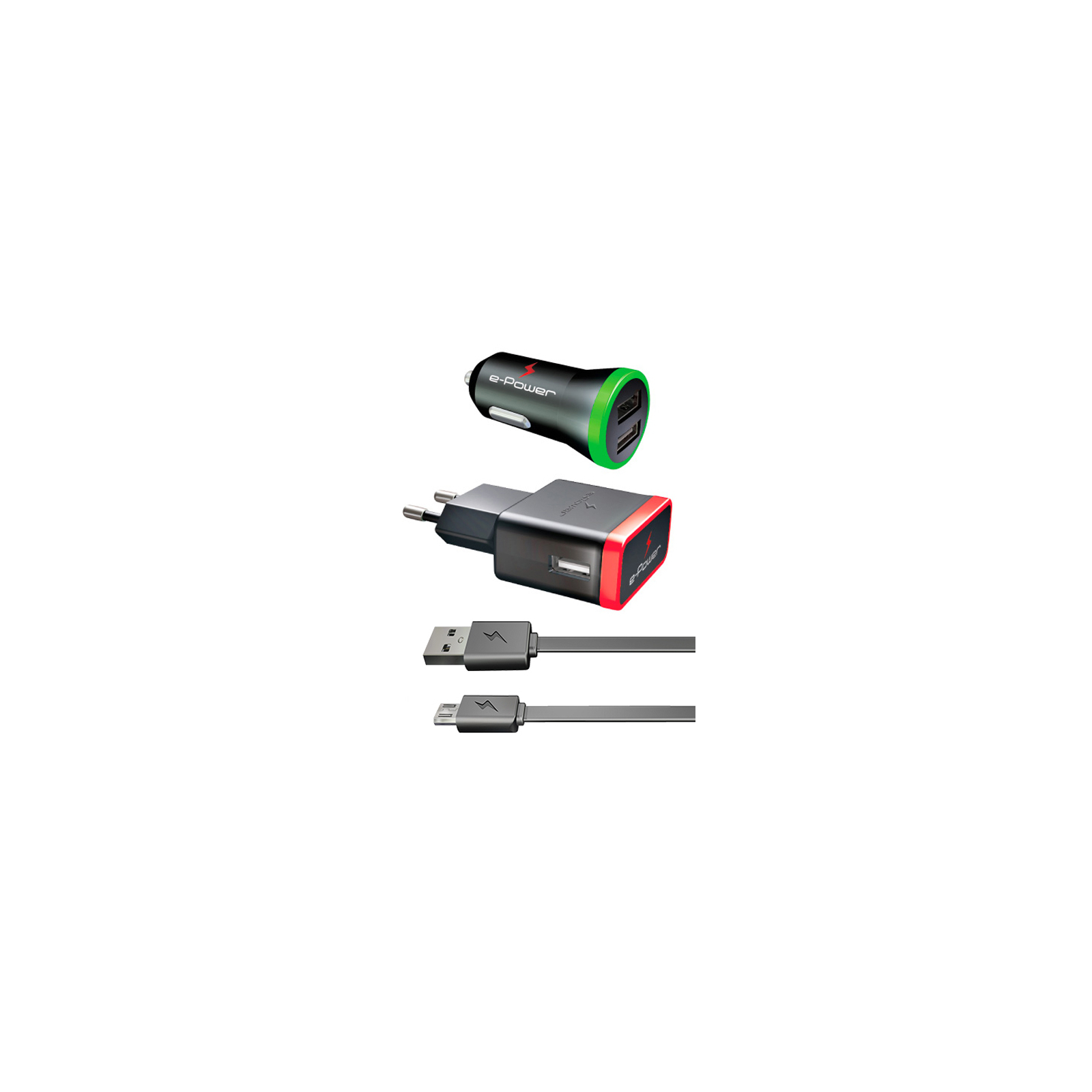 Зарядное устройство E-power Комплект 3в1 2 * USB 2.1A + кабель Micro USB (EP802CHS) изображение 2