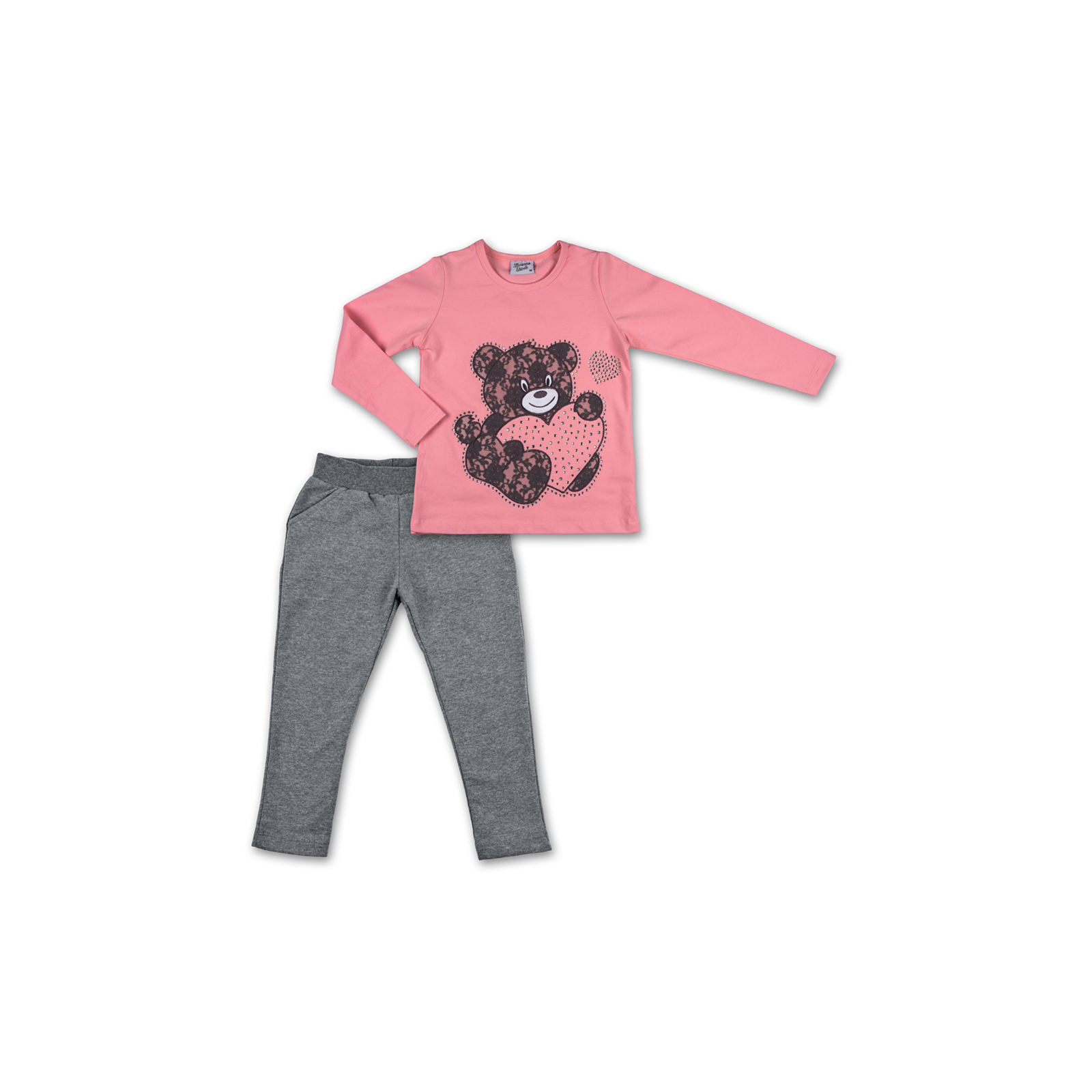 Набір дитячого одягу Breeze кофта та штани рожевий c сірим меланж з ведмедиком (7848-98G-pink-gray)