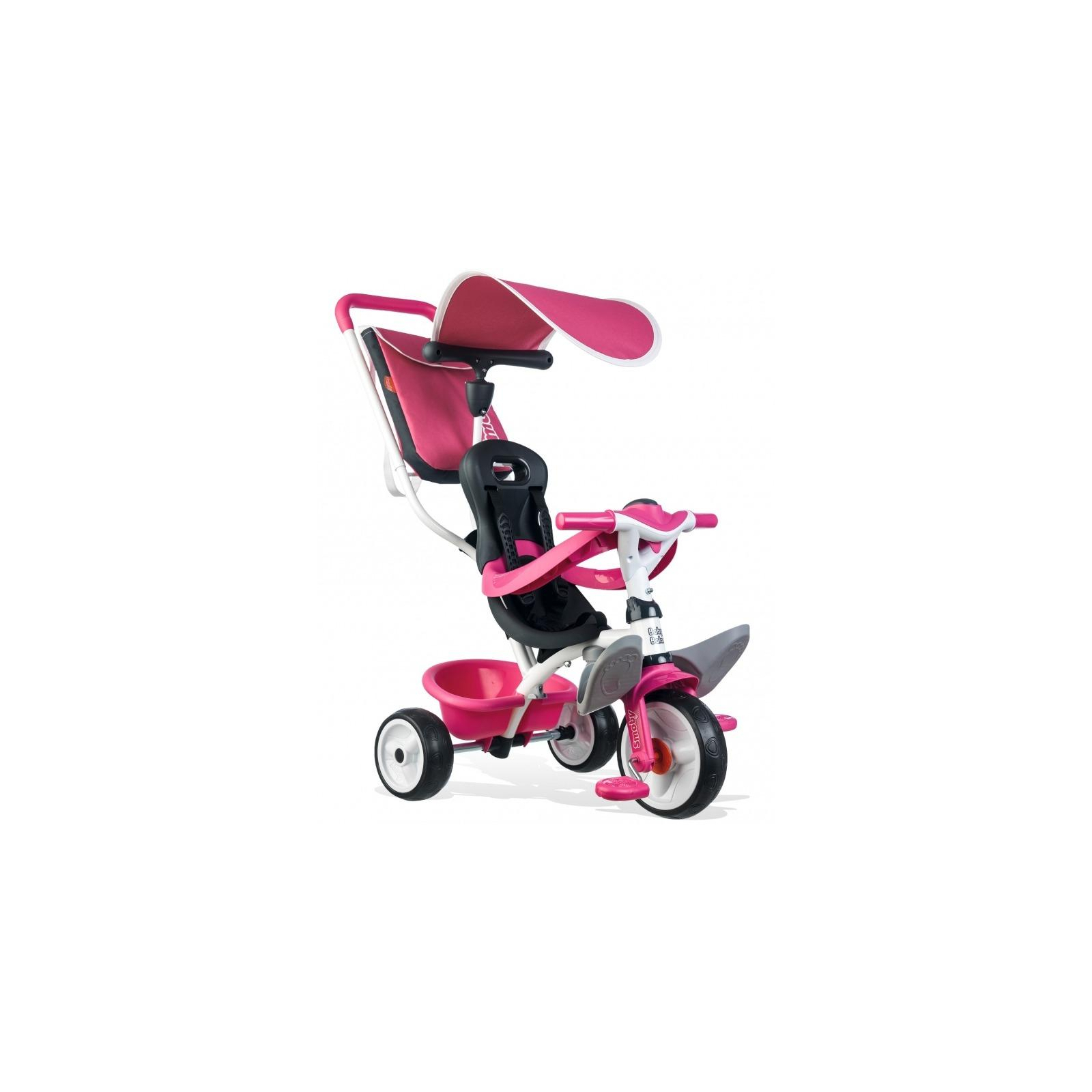 Детский велосипед Smoby с козырьком, багажником и сумкой Розовый (741101)