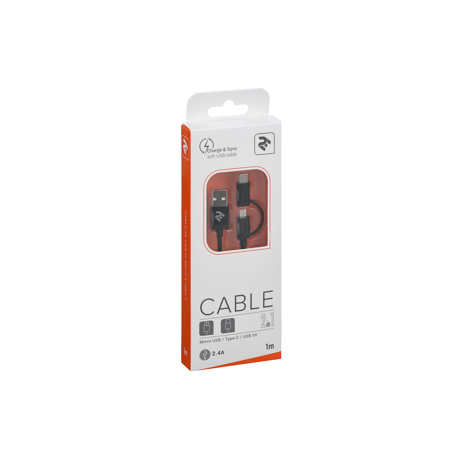 Дата кабель USB 2.0 AM to Micro 5P + Type-C 1.0m 5V/2.4A, Black 2E (2E-CCMTAB-BL) зображення 3