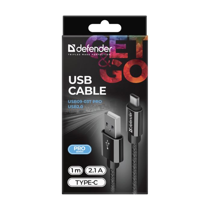 Дата кабель USB 2.0 AM to USB-C 1.0m PRO Black Defender (87814) зображення 3