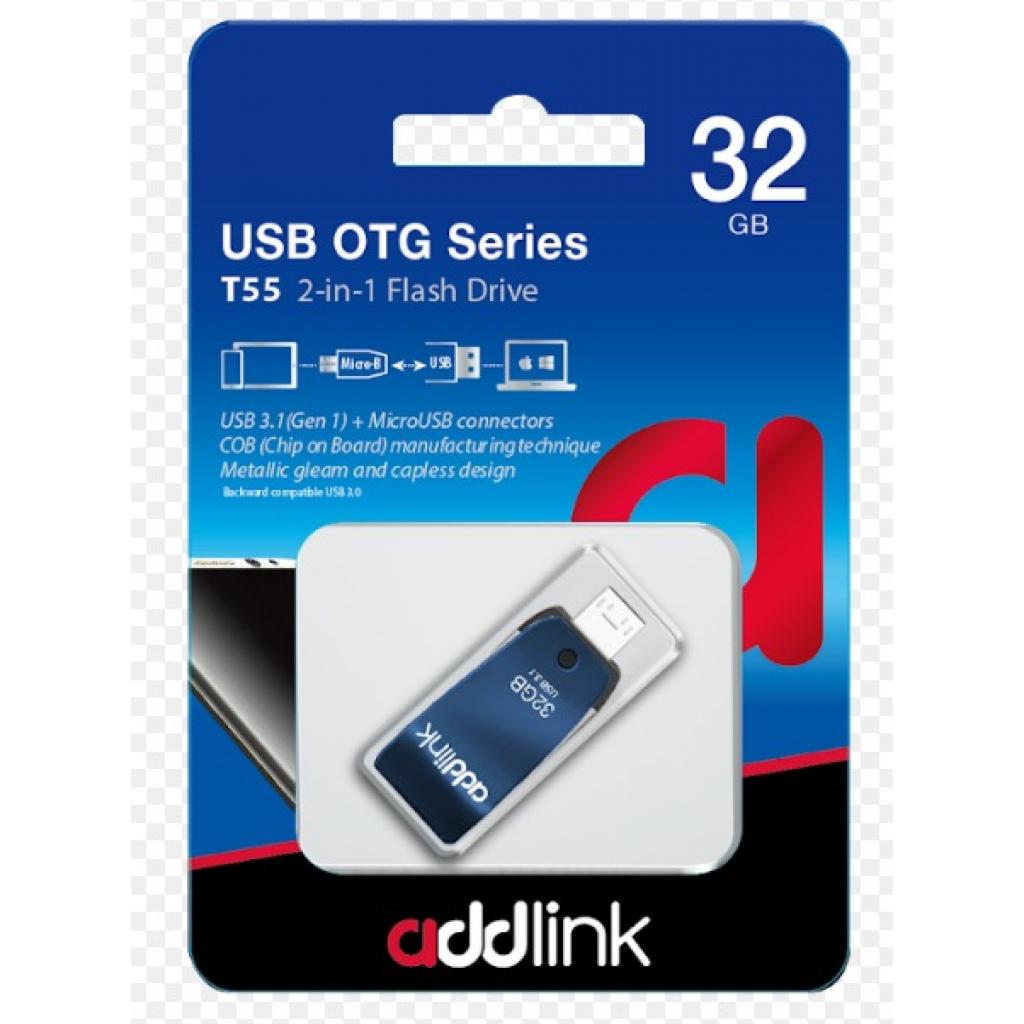 USB флеш накопичувач AddLink 32GB T55 Blue USB 3.1/Micro USB (ad32GBT55B3) зображення 3