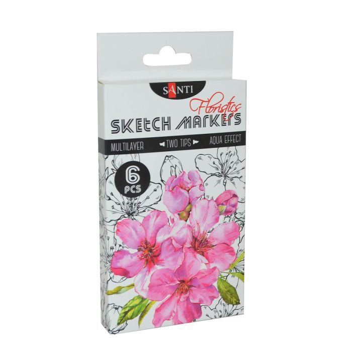 Художественный маркер Santi набор двусторонних sketch Floristics 6 шт (390569)