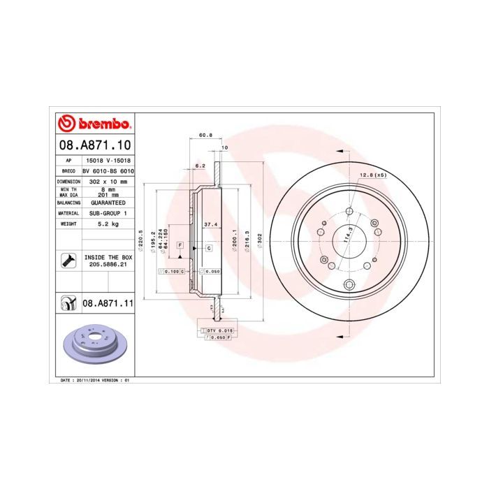 Тормозной диск Brembo 08.A871.10
