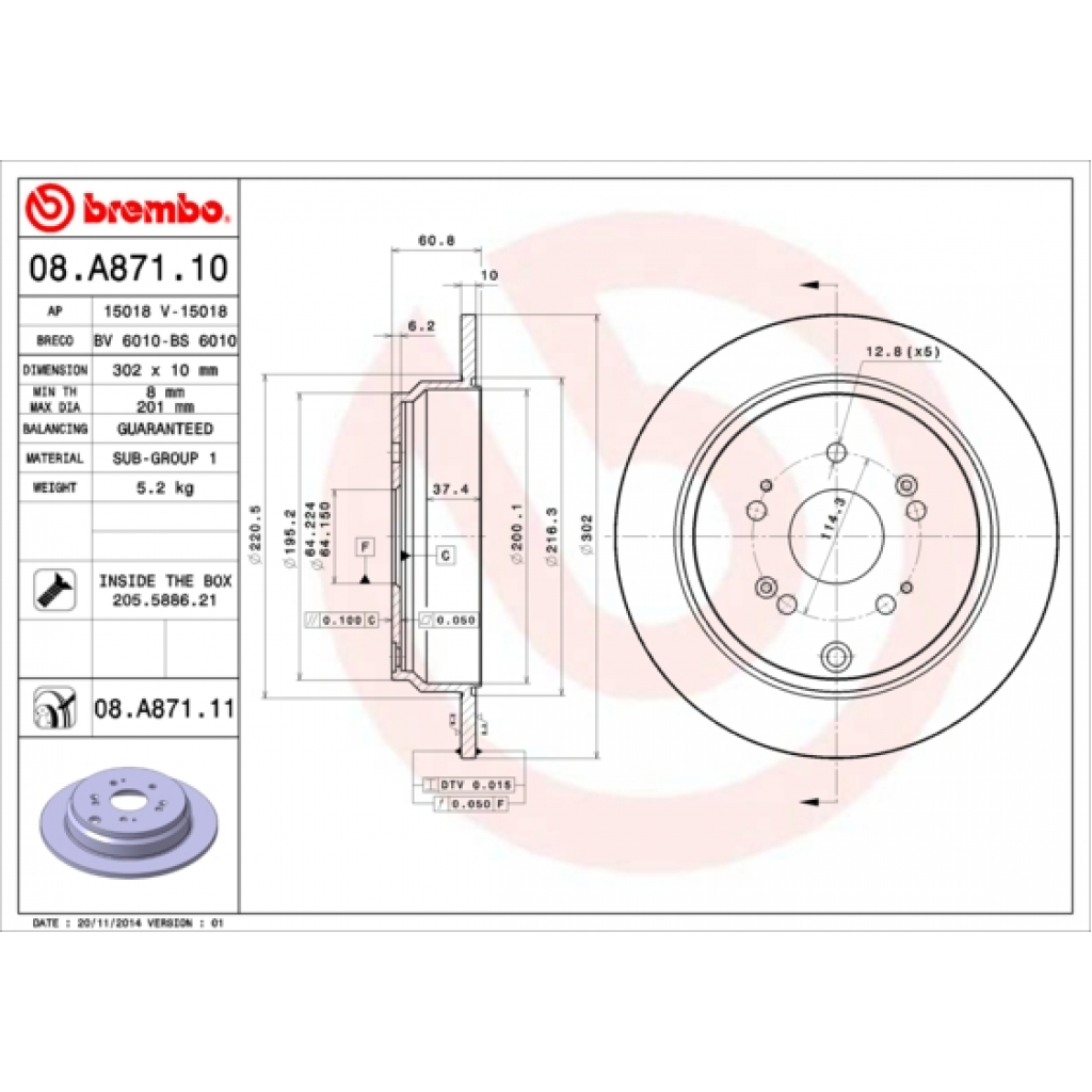Тормозной диск Brembo 08.A871.10