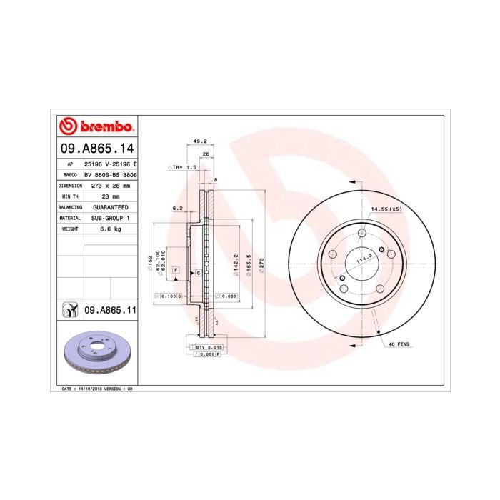 Гальмівний диск Brembo 09.A865.11