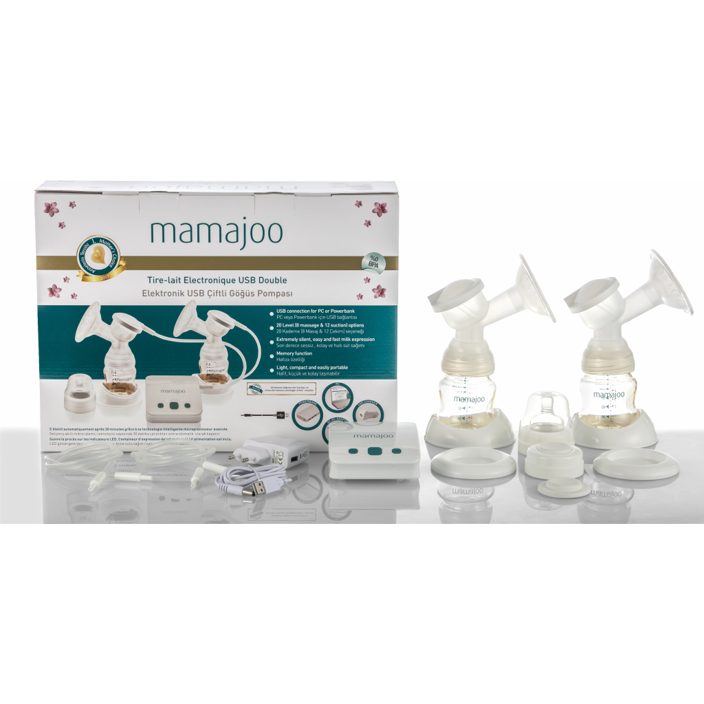 Молокоотсос Mamajoo Двойной электронный с бутылками серии Gold 150 мл + 250 мл (8697767122858) изображение 3